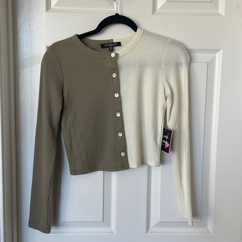 color block button up sweater